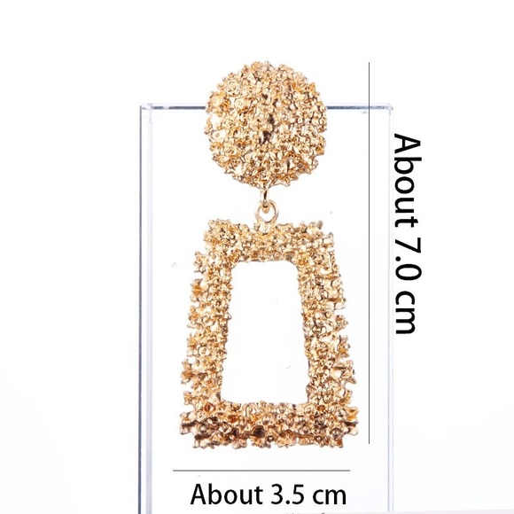 Gold Drop Door Knocker Statement Earrings - Picture 3 of 4